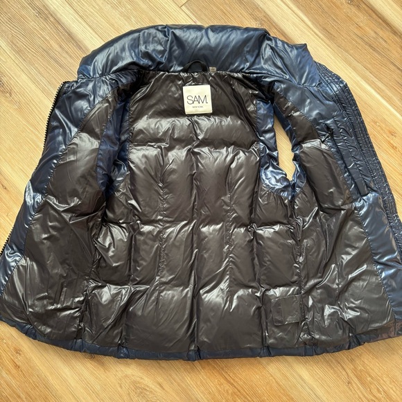 SAM Freedom goose Down Puffer Vest women’s S zip pockets navy blue - Picture 6 of 11
